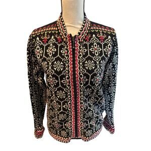 ⭐️ Women Icelandic Full Zip Nordic Sweater Size Small Winter Cozy Warm Fair Isle